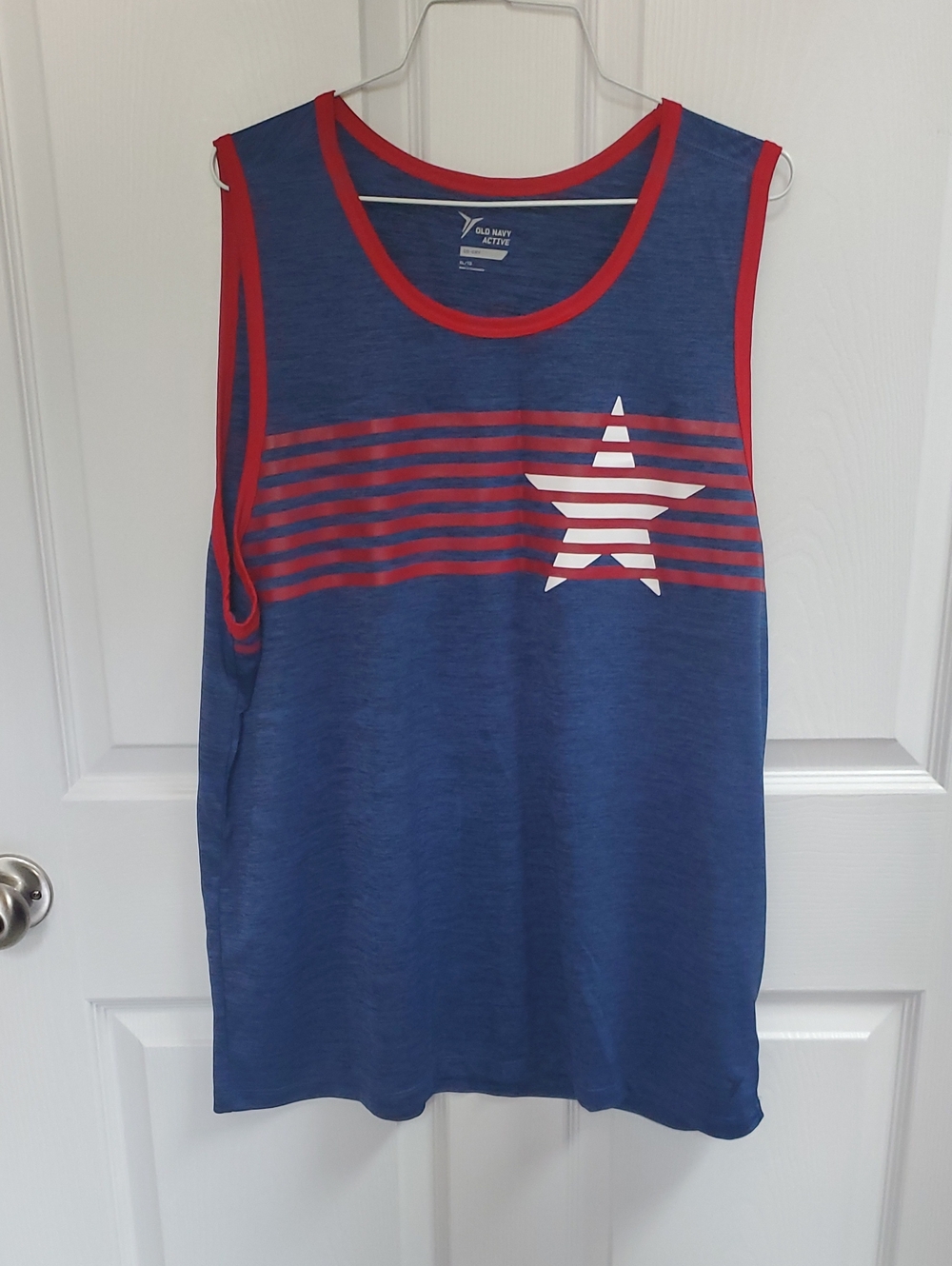 Old Navy Active Go-Dry, Blue Tank Top with Red Trim and White Star